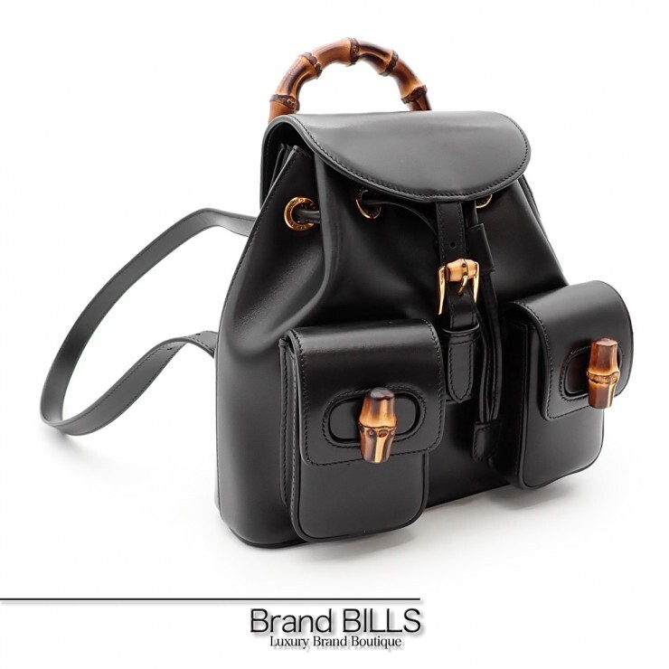 未使用品 GUCCI グッチ バンブー リュックサック ミニリュック 702101 カーフ ブラック レディース 【中古】