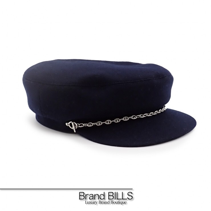 未当て嵌める品 HERMES エルメス BELLE-ILE ベルイル シェーヌダンクル キャスケット かぶり笠 #57 カシミール 米国海軍 しろがね色 レディース 【中古】