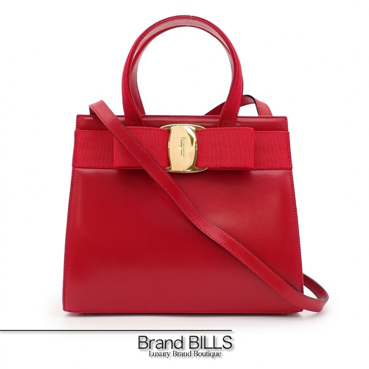 未当て嵌める品 Salvatore Ferragamo サルヴァトーレ フェラガモ ヴァラ ハンドバック ショルダーバッグ 2way シュロの葉 ヴィンテージ 赤いこと ゴールド金具 レディース 【中古】