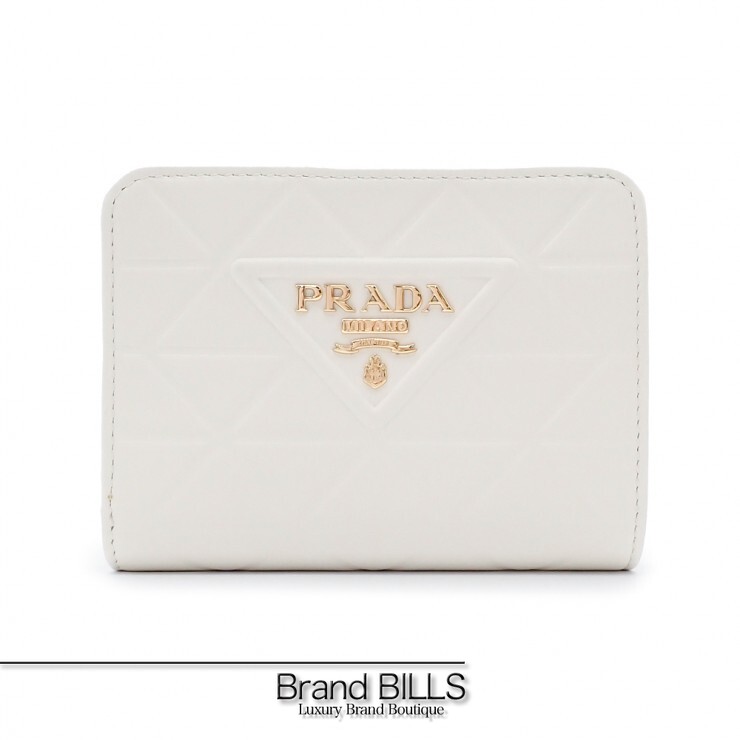未使用品 PRADA プラダ 折り財布 1ML018 ソフトカーフレザー BIANCO ホワイト ゴールド レディース 【中古】
