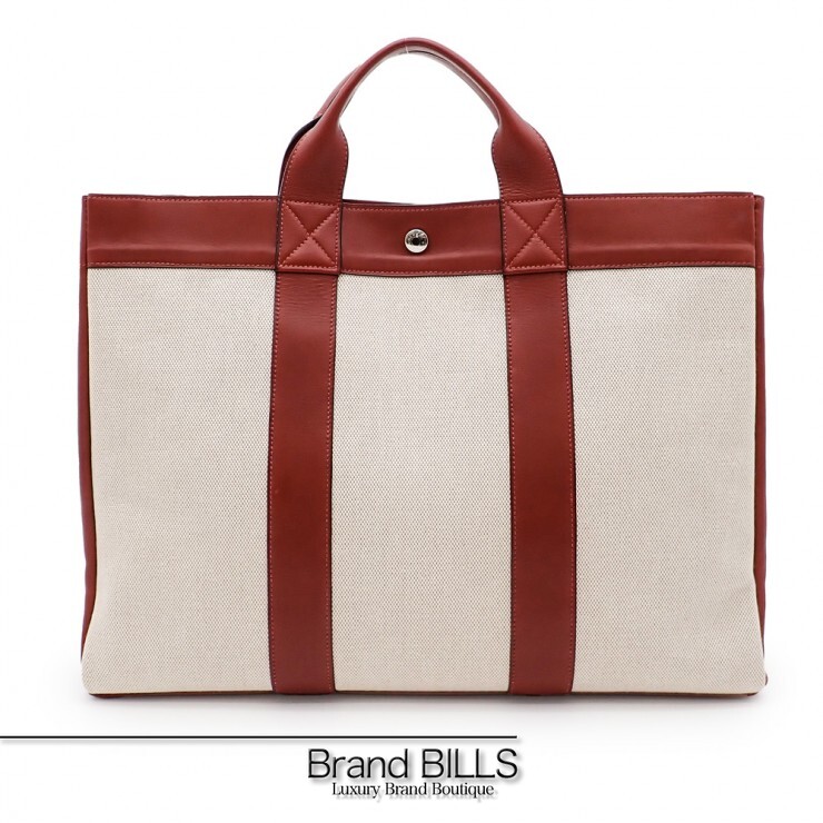 美品 HERMES エルメス フールトゥ トートMM トートバッグ □F目じるし トワルアッシュ なめし革 ボルドーワイン ユニ一発やる 【中古】