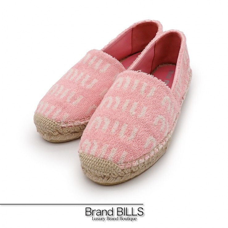 未使用品 miu miu ミュウ ミュウ ESPADRILLAS SPUGNA LOGO スリッポン 5S746D #37 #23.0 パイル・タオル ピンク レディース 【中古】