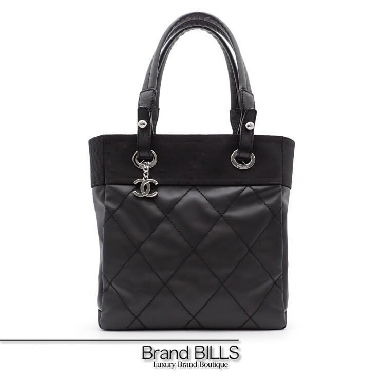 未使用品 CHANEL シャネル パリビアリッツ トートPM トートバッグ A34208 コーティングキャンバス ココマーク ブラック シルバー金具 18番台 レディース 【中古】