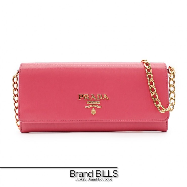 未使用品 PRADA プラダ チェーン ショルダーウォレット 長財布 長折り財布 1M1290 レザー ピンク レディース 【中古】｜ブランドビルズ　Brand BILLS