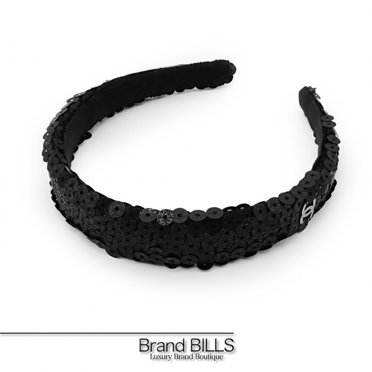 美品 CHANEL シャネル スパンコール カチューシャ ココマーク ヘアアクセサリー ブラック レディース 【中古】