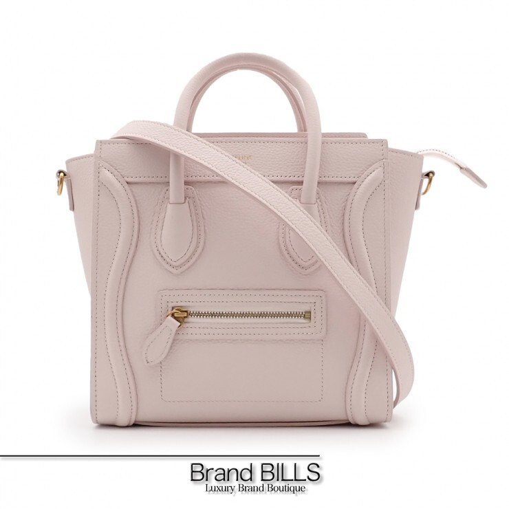 未当てはめる品 CELINE セリーヌ ラゲージ ナノショッパー ハンドバック ショルダーバッグ 2way 189243DRU ドラムドカーフ プードル サクラ色ベージュ系 レディース 【中古】