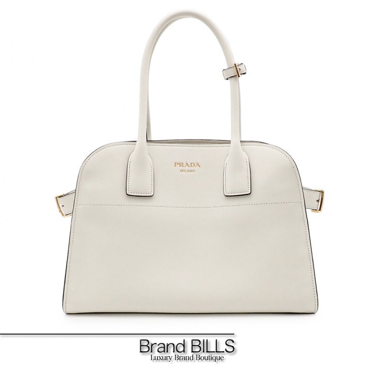 未使用品 PRADA プラダ ソフトグレインレザー トートバッグ ハンドバッグ 1BG538 ソフトグレインレザー ホワイト レディース 【中古】