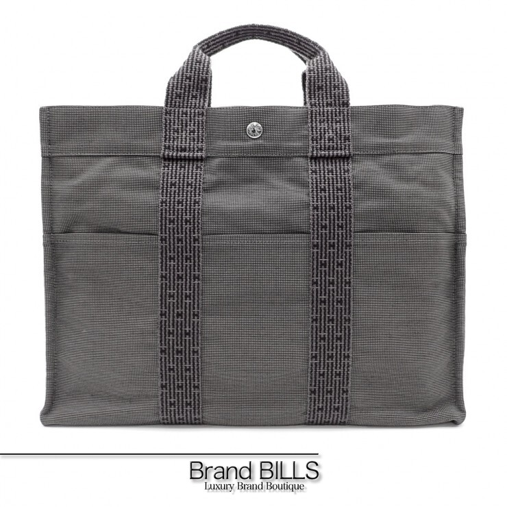 未使用品 HERMES エルメス エールライン トートMM トートバッグ 100951M ナイロンキャンバス グレー ユニセックス 【中古】