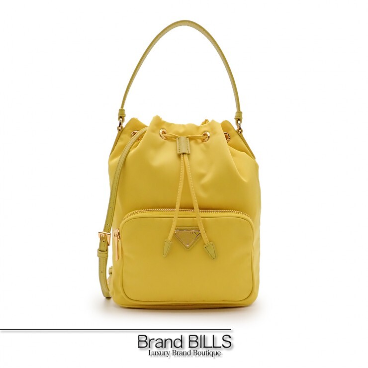 未当て嵌める品 PRADA プラダ 二重奏 井戸釣瓶御徒面子 ハンドバック ショルダーバッグ 2way 1BH038 リナイロン 合切袋 黄色 ゴールド金具 レディース 【中古】