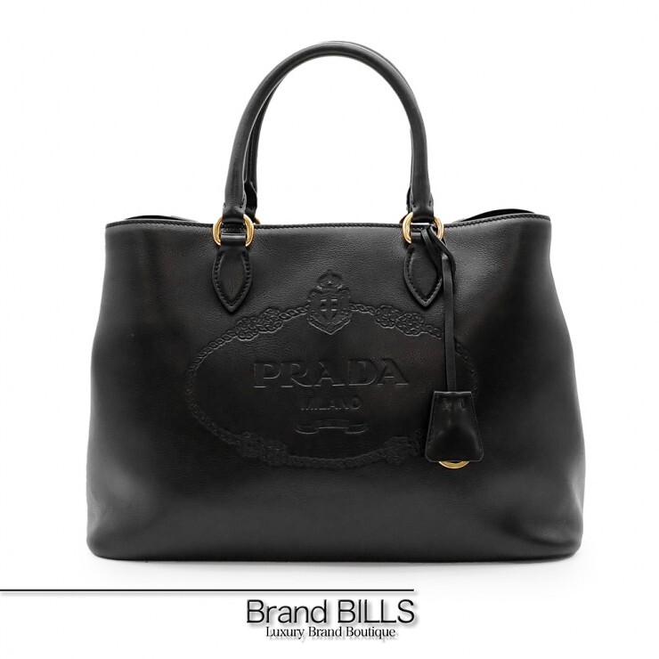 未当てはめる品 PRADA プラダ エンボスロゴ ハンドバック 2way御徒面子 1BA579 グレースカーフレザー NERO レディース 【中古】