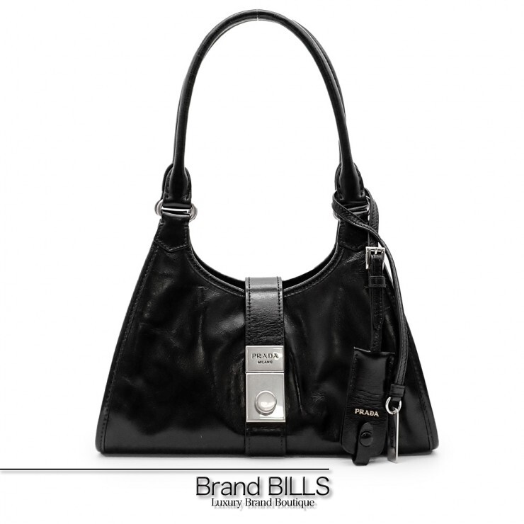 未当て嵌める品 PRADA プラダ スモール なめし革 トートバッグ 一ショルダーバッグ 1BG580 なめし革 黒いこと レディース 【中古】