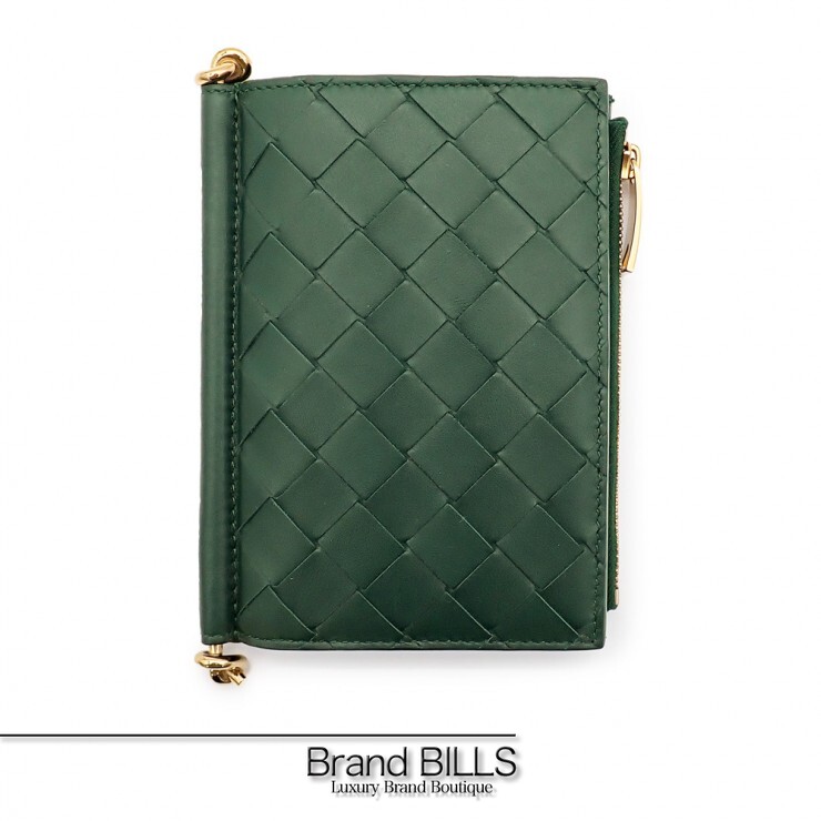 未使用品 BOTTEGA VENETA ボッテガヴェネタ ソルスティス ミディアム 二つ折りウォレット カーフ エメラルド グリーン ユニセックス 【中古】