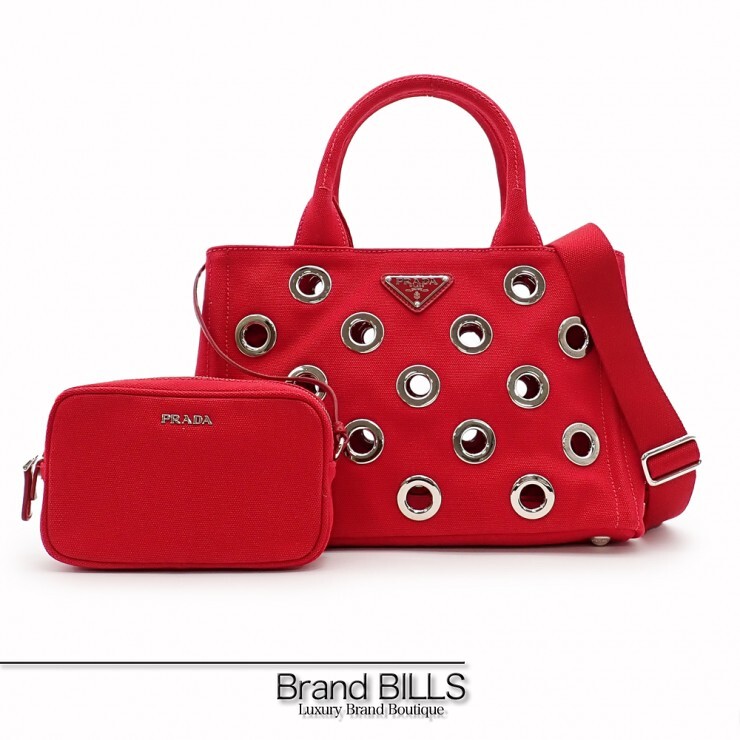 未当て嵌める品 PRADA プラダ カナパ トートバッグ ショルダーバッグ 2way 帆布 ロッソ 赤いこと しろがね色金具 レディース 【中古】