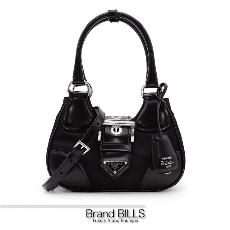 未当てはめる品 PRADA プラダ お月さま うしろ側 2way 1BA381 テスート スパッツォラート なめし革 Re-Edition 2002 黒いこと しろがね色金具 レディース 【中古】