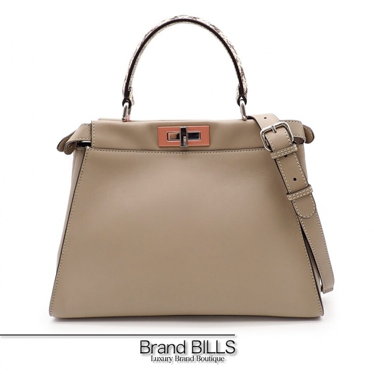 未当てはめる品 FENDI フェンディ ピーカブー レギュラー 2way御徒面子 ハンドバック 8BN290 子ウシ グレージュ パイソン レディース 【中古】