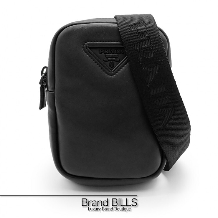 未当てはめる品 PRADA プラダ ショルダーバッグ 2ZT027 三角形ロゴタイプ なめし革 黒いこと メンズ 【中古】