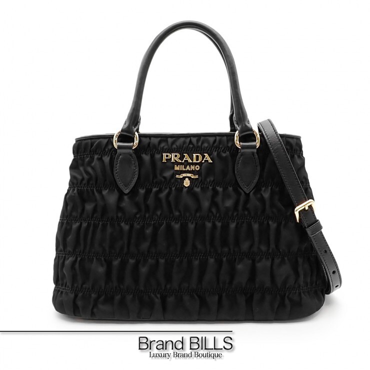 未当て嵌める品 PRADA プラダ テスートギャザー 2way御徒面子 ハンドバック ショルダーバッグ 1BA173 ナイロン 黒いこと レディース 【中古】