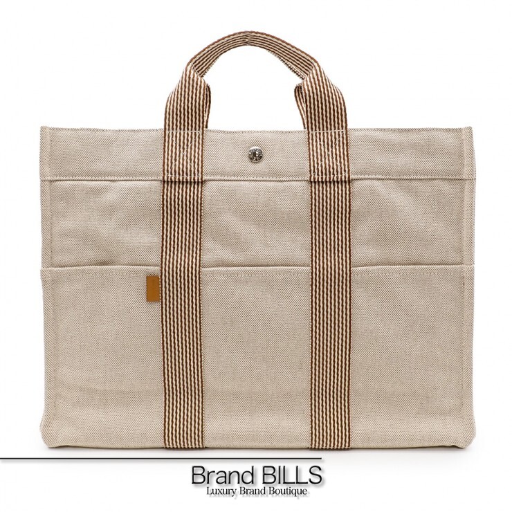 未当てはめる品 HERMES エルメス ニューフールトゥ トートMM トートバッグ 帆布 ベージュ ユニ一発やる 【中古】