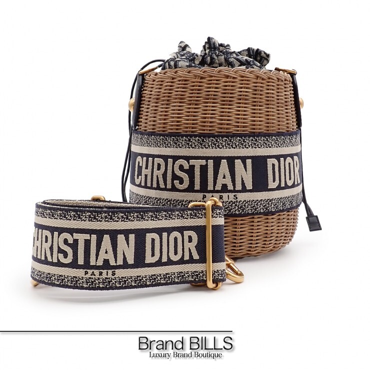 美品 Christian Dior クリスチャンディオール オブ漏れる ウィッカー 井戸釣瓶御徒面子 ショルダーバッグ カゴ御徒面子 M7600CMVO_918 ラタン 自然的 米国海軍 【中古】