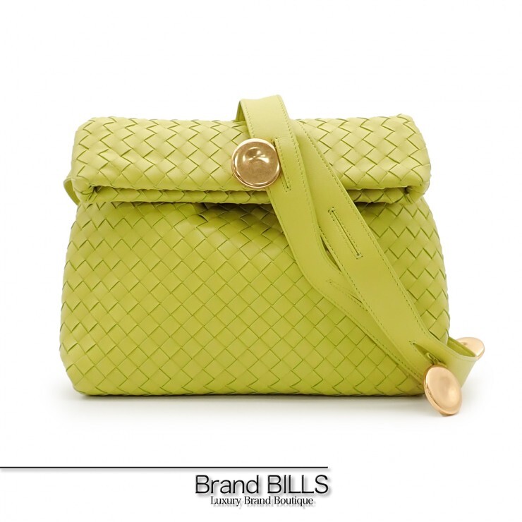 未当て嵌める品 BOTTEGA VENETA ボッテガ ヴェネタ ザ・フォールド イントレチャート ショルダーバッグ 642637 子ヒツジひと肌 キーウィ 点火装置黄色 レディース 【中古】