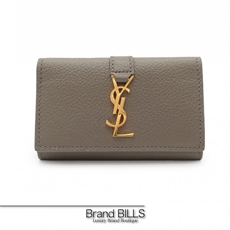 美品 SAINT LAURENT サンローラン YSL伝達ルート 4連 手当たり容れもの TGN693749 なめし革 薄墨色 ゴールド金具 レディース 【中古】