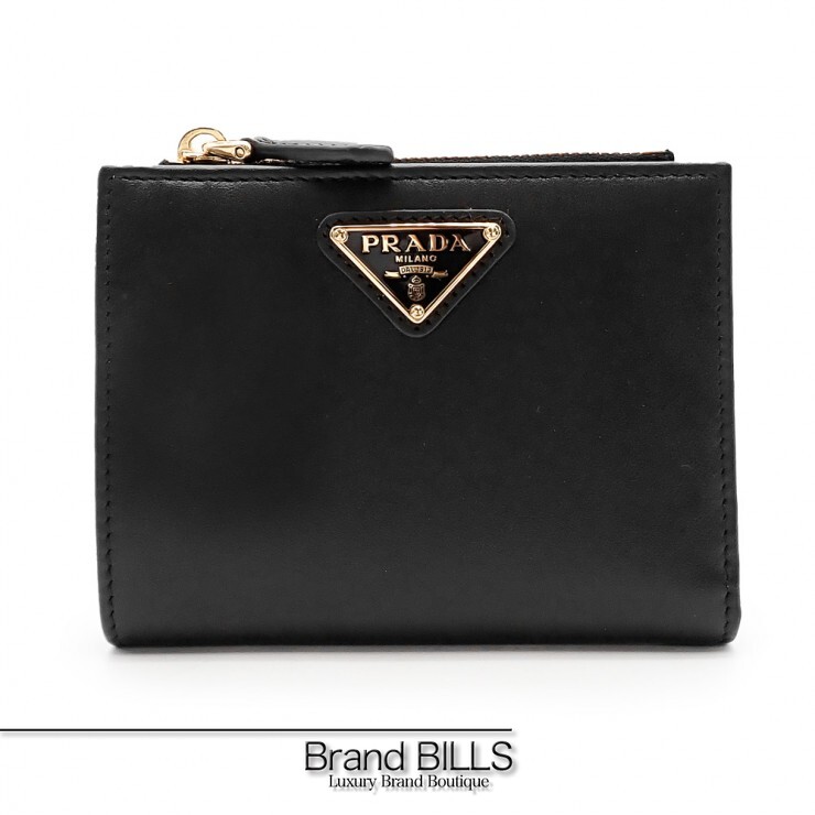 未使用品 PRADA プラダ シティカーフタブ 二つ折り財布 トライアングルロゴ 1ML050 2CNP F0002 カーフ NERO レディース 【中古】｜ブランドビルズ　Brand BILLS