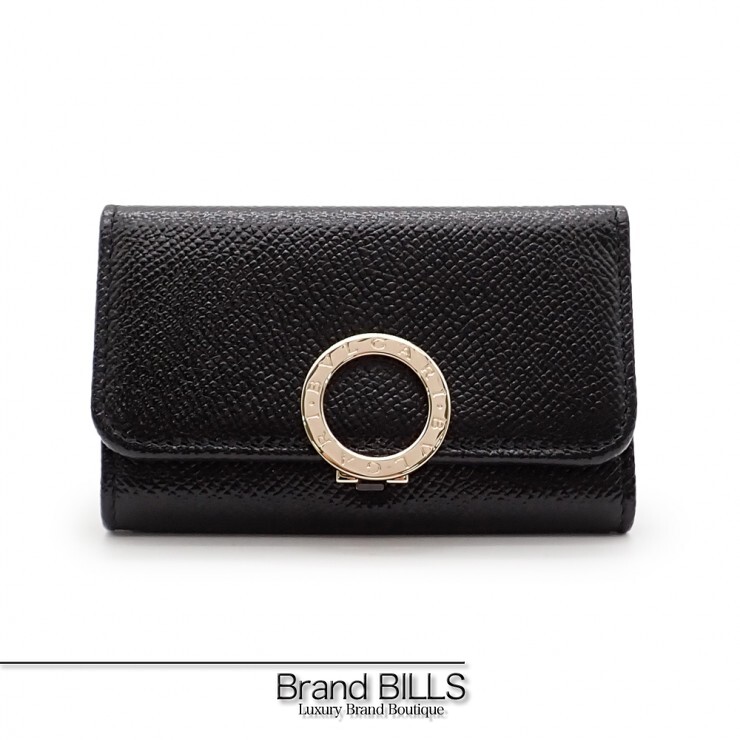 未当て嵌める品 BVLGARI ブルガリ・ブルガリ 6連 手当たり容れもの 30422 ロゴタイプゼムクリップ グレインレザー 黒いこと ゴールド金具 メンズ 【中古】