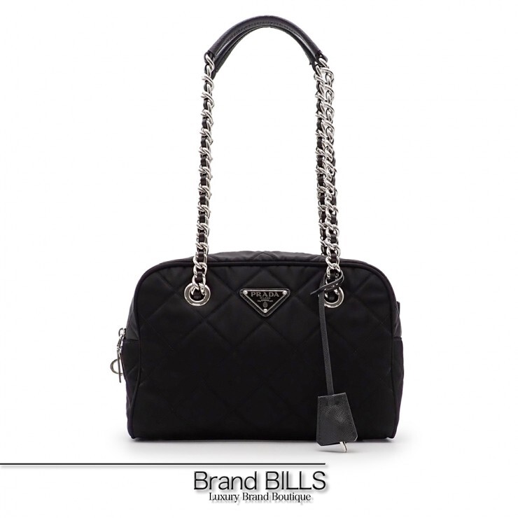未当て嵌める品 PRADA プラダ テスート インプントゥ チェーン店ショルダーバッグ ミニ豆の町 1BB072 キルティング 黒いこと しろがね色金具 レディース 【中古】
