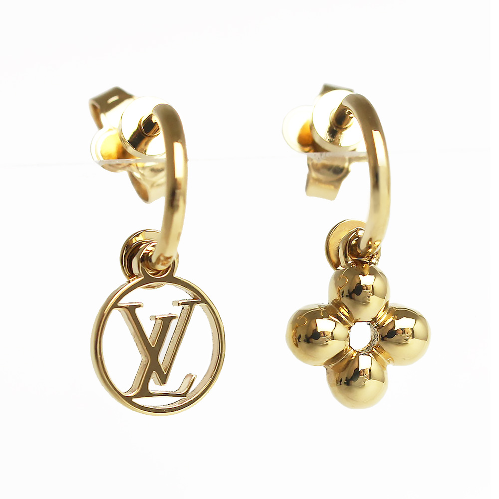 Authentic Louis Vuitton Gold Blooming Flower LV Circle Earrings