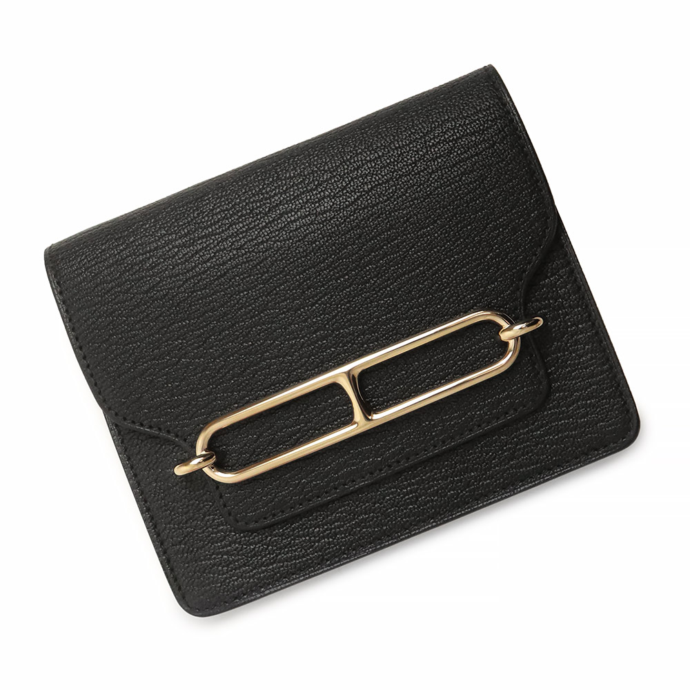【新品・未当てはめる品】エルメス HERMES ルリ か細い コインケース 御釣り入れ 銭入れ シェーブルミゾール なめし革 ゴールド金具 合財袋付 黒いこと 黒 U目じるし 箱付