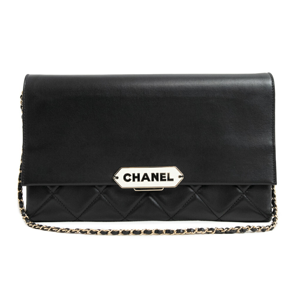 【中古】シャネル CHANEL ロゴタイプ一皿 マトラッセ 2way チェーン店 ショルダーバッグ  クラッチペダル御徒面子 子ヒツジ人はだ なめし革 黒いこと 黒 ゴールド金具