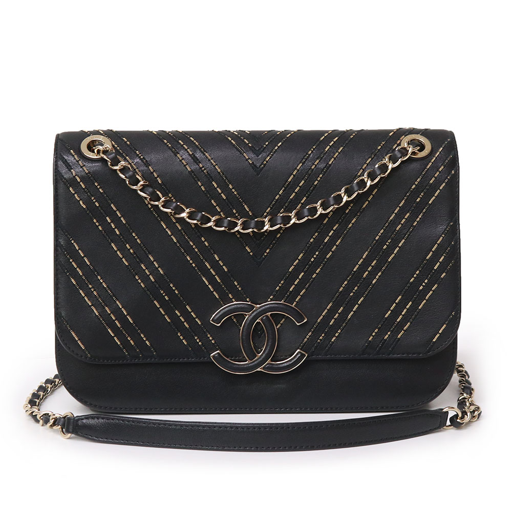 【中古】シャネル CHANEL 下げ翼 V ぬい目 チェーン店 ショルダーバッグ 曲がった掛け 2WAY ココマーク シープスキン カーフスキン なめし革 黒いこと 黒 ゴールド金具 A91893 レディースバッグ-ショルダーバッグ・メッセンジャーバッグ