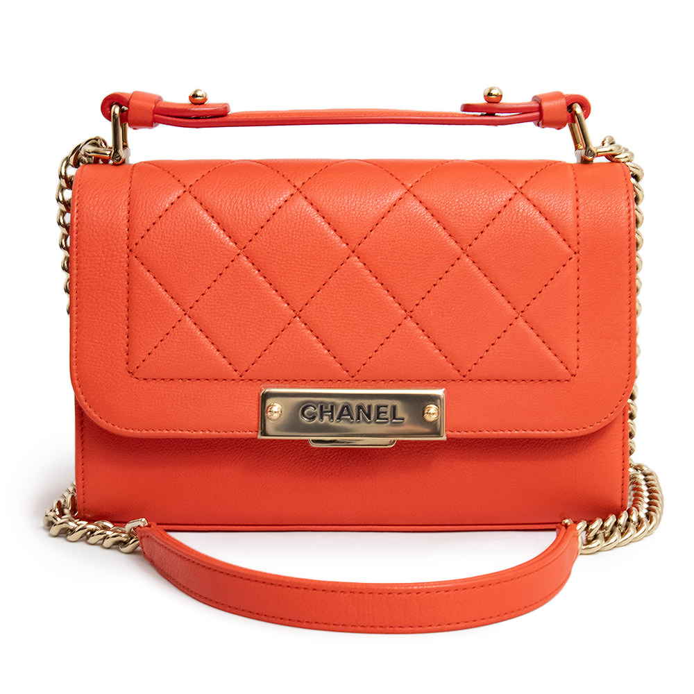 【未使用　展示品】シャネル CHANEL マトラッセ ラベルクリック シングルフラップ チェーンショルダー ハンドバッグ 2Way 斜め掛け カーフスキン レザー オレンジ ゴールド金具 A93701｜ブランドシティ　BrandCity