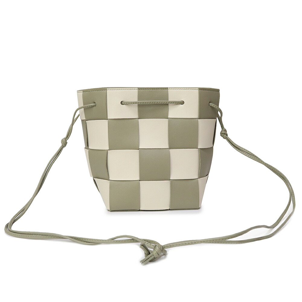 【新品・未使用品】ボッテガヴェネタ BOTTEGA VENETA マキシ イントレチャート スモール カセット バケット ショルダーバッグ 斜め掛け ラムスキン レザー ストリング トラバーチン グリーン オフホワイト 緑 白 680218｜ブランドシティ　BrandCity