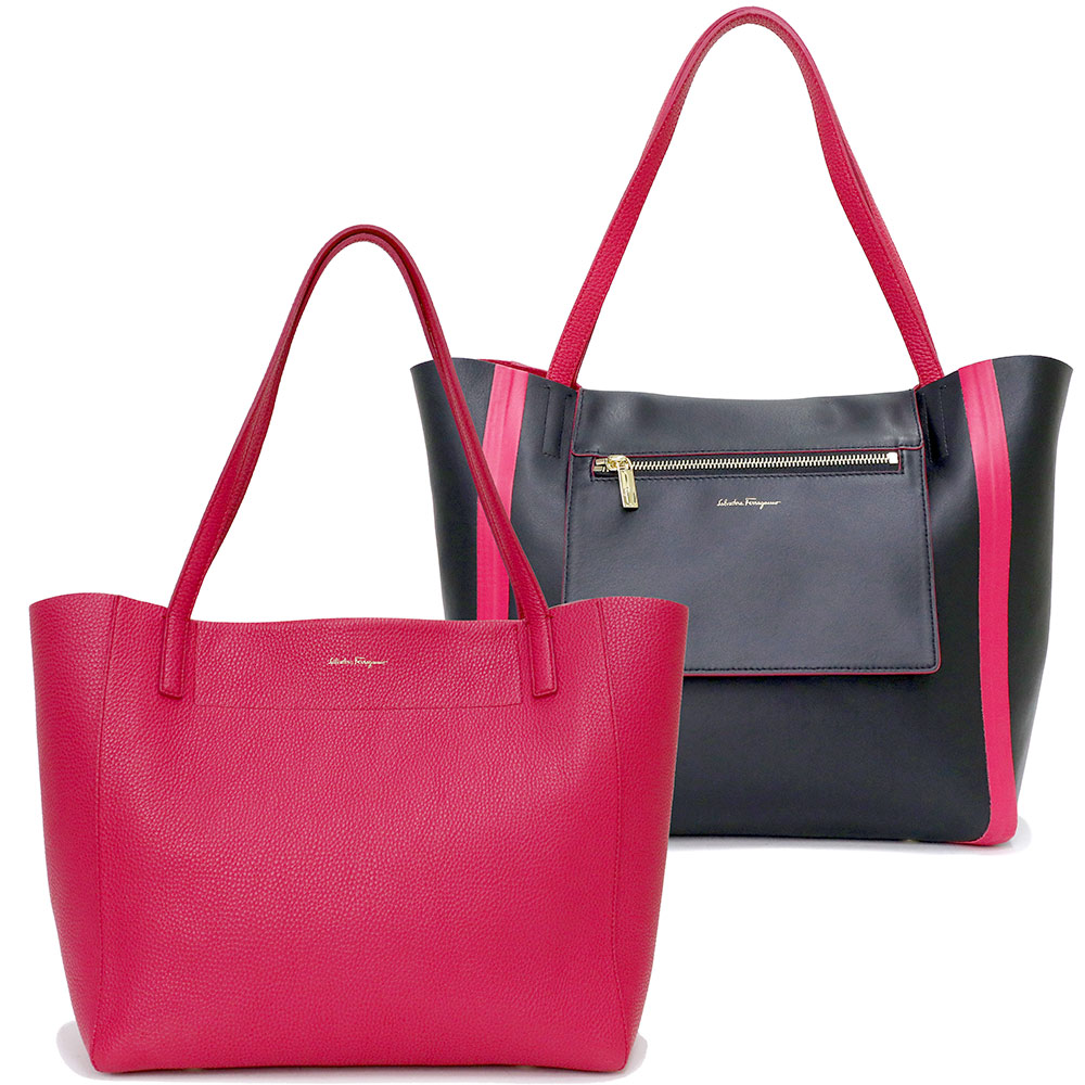 【未使用　展示品】サルヴァトーレフェラガモ Salvatore Ferragamo リバーシブル トートバッグ レザー ピンク ブラック 黒 ゴールド金具 EZ-21 G865