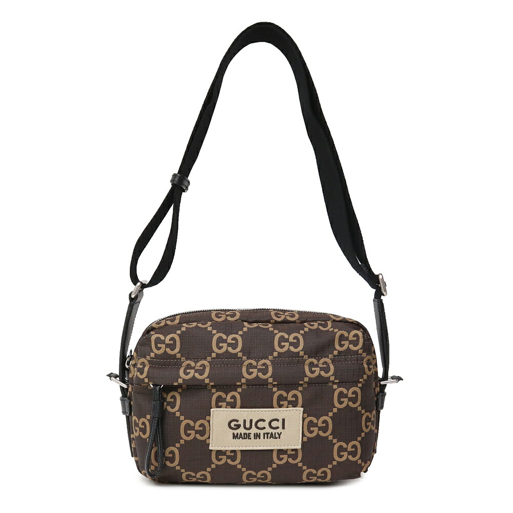 【新品・未当て嵌める品】グッチ GUCCI GGポリエステル 並み並み 差し交わす上半身 ショルダーバッグ 曲がった掛け エボニー ベージュ 茶 赤銅色 アンティークしろがね色金具 767931