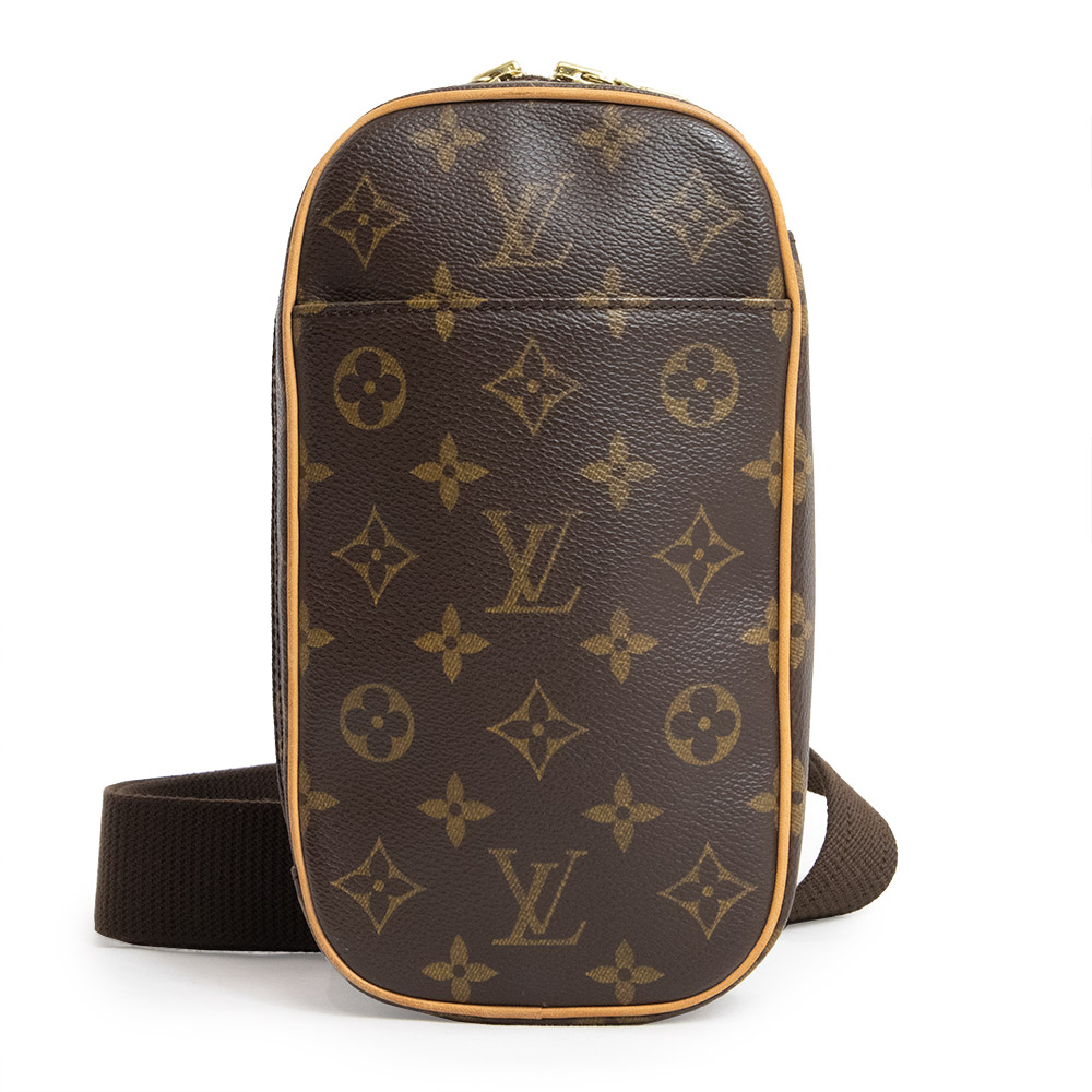 【美品】ルイ ヴィトン LOUIS VUITTON ガンジュ 上半身御徒面子 曲がった掛け モノグラム 赤銅色 茶 ゴールド金具 M51870