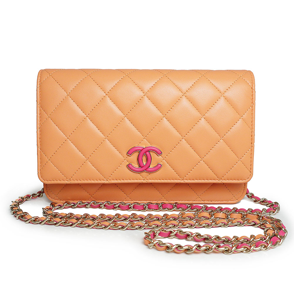 【未使用 展示品】シャネル CHANEL マトラッセ ココマーク チェーンウォレット 長財布 ショルダーバッグ 斜め掛け ラムスキン レザー オレンジ ピンク ゴールド金具 AP3657 箱付|ブランドシティ BrandCity