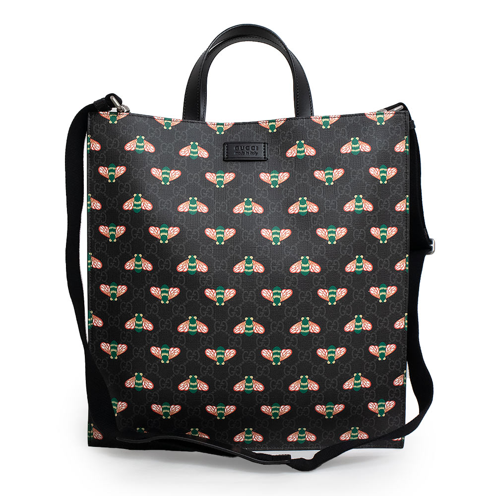 グッチ　超美品　トートバッグ　GGスプリーム PVCレザー　総柄　ロゴプレート GUCCI グッチ GGスプリーム ビー 蜂 トートバッグ ハンドバッグ