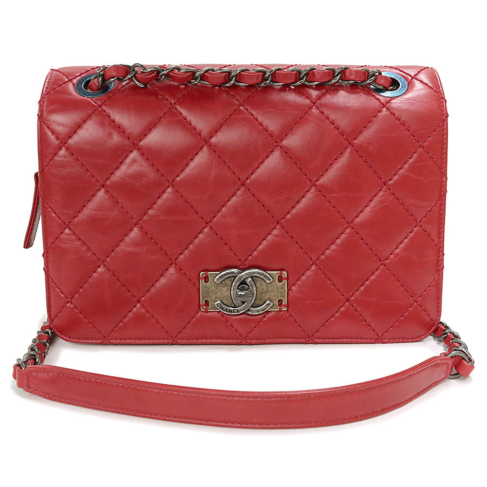 【美品】シャネル CHANEL マトラッセ ココマーク 下げ翼 2way チェーン店 ショルダーバッグ 曲がった掛け ヴィンテージカーフスキン スパークルレザー 赤いこと 赤 アンティークしろがね色金具 A93347