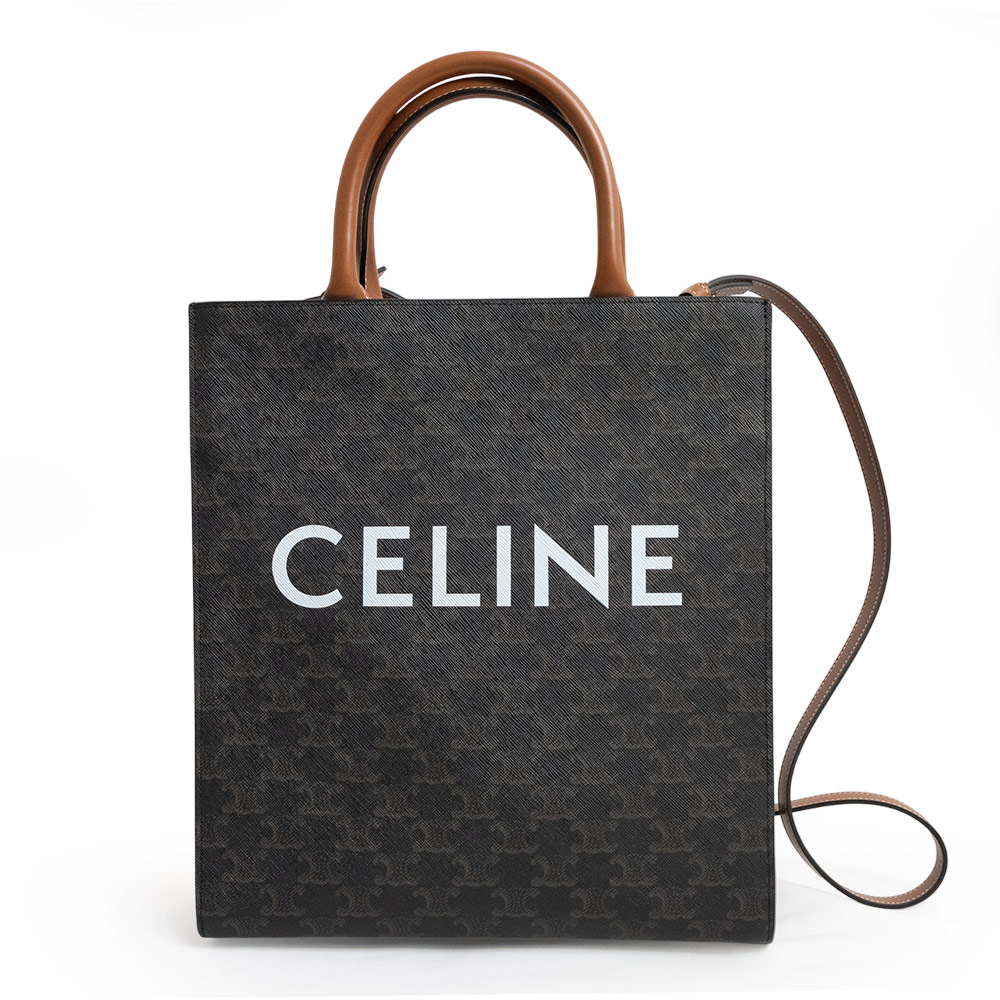 【未使用　展示品】セリーヌ CELINE バーティカル カバ スモール 斜め掛け 2WAY トート ショルダー ハンドバッグ トリオンフキャンバス カーフスキン レザー タン ブラウン 茶 ゴールド金具 191542BZK.04LU