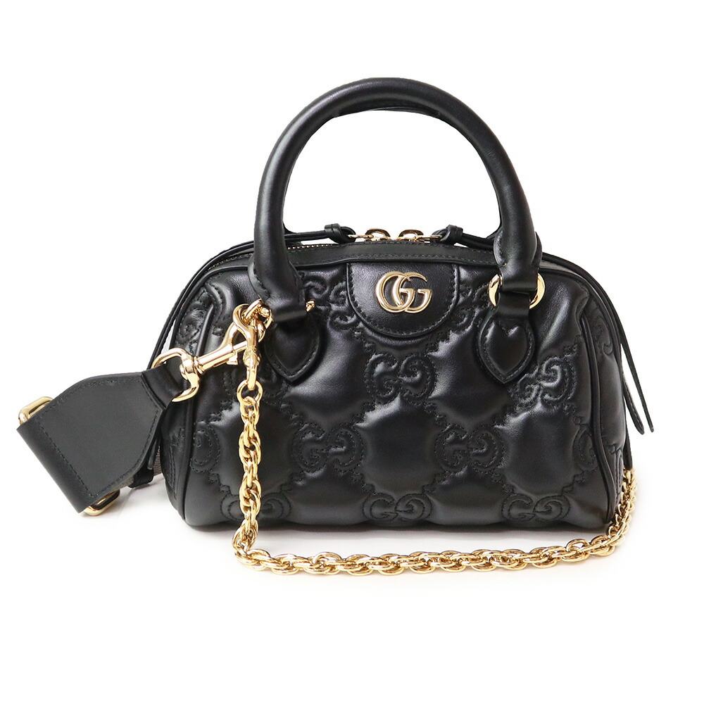 【未当て嵌める 見せびらかす品】グッチ GUCCI GGマトラッセ なめし革 ミニ 御徒面子 3WAY チェーン店肩先 曲がった掛け ハンドバック 黒いこと なめし革 ゴールド金具 702251