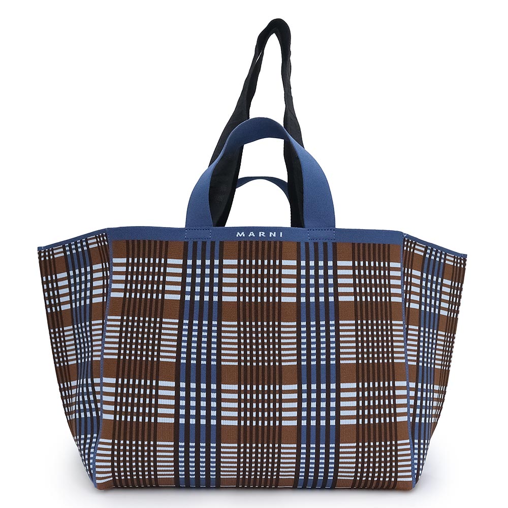 【未使用　展示品】マルニ MARNI ミディアム ショッパー 2way トート ハンドバッグ ポリエステル ナイロン チェック ブルー ブラウン 青 茶 SHMQ0078｜ブランドシティ　BrandCity 59,400円