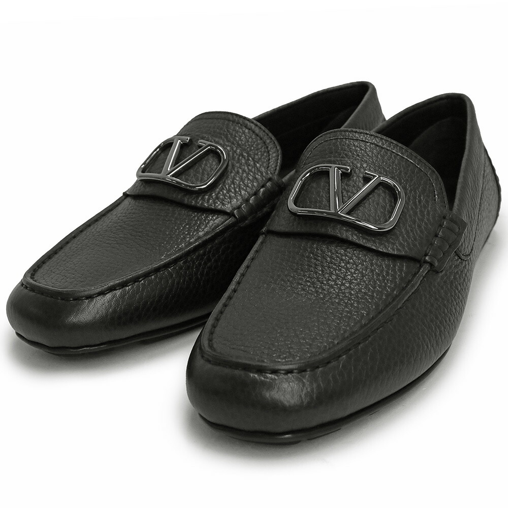 【未使用　展示品】ヴァレンティノ・ガラヴァーニ Valentino Garavani ドライバー ドライビング シューズ ローファー 靴 #41 26cm グレインカーフレザー ブラック 黒 ガンメタル金具 UY2S0C32 箱付