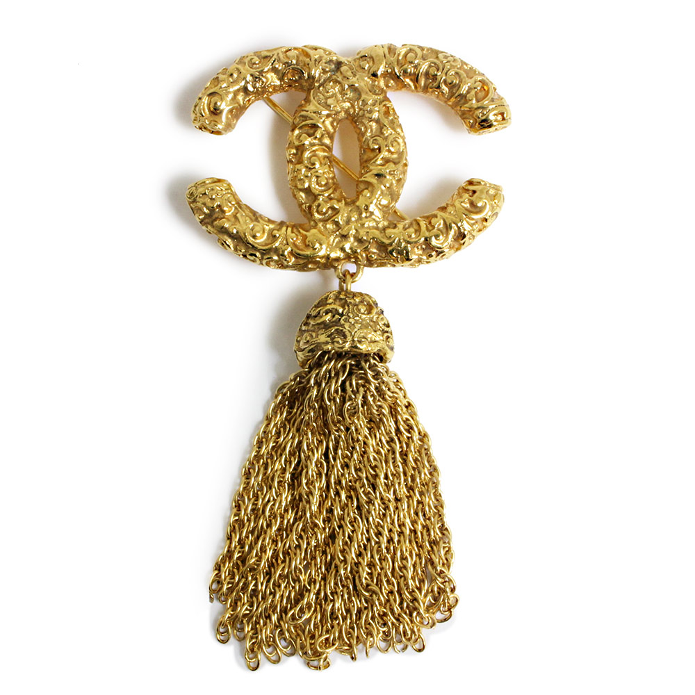 【美品】シャネル CHANEL ココマーク タッセル フリンジ ブローチ ゴールド 箱付
