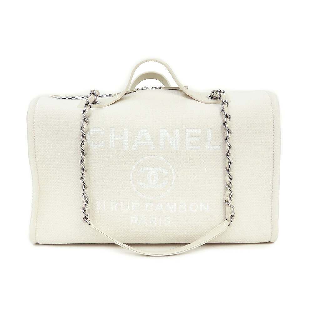 【未当て嵌める 見せびらかす品】シャネル CHANEL ドーヴィル 2WAY 肩かけ ボストンバッグ 帆布 なめし革 白いこと 白 しろがね色金具 AS4166