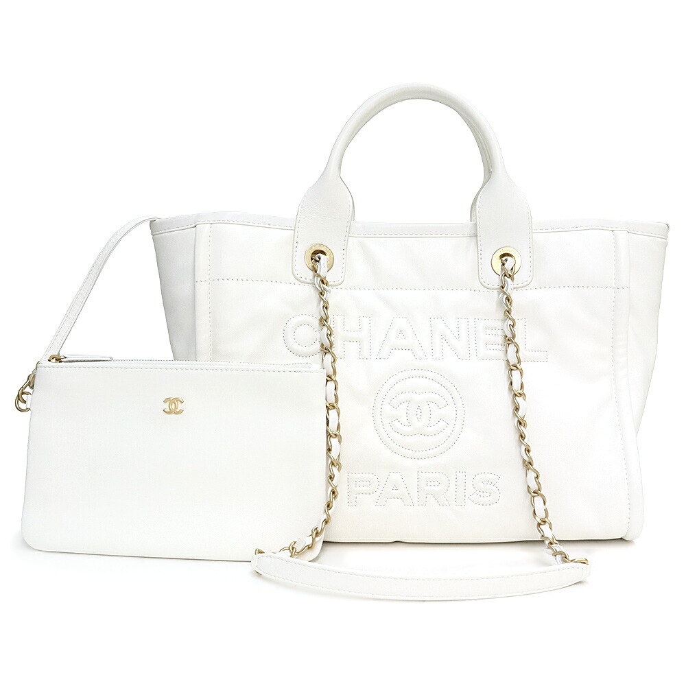 【未使用 展示品】シャネル CHANEL ドーヴィル ショッピング 2way トート ハンドバッグ カーフスキン レザー ホワイト 白 ゴールド金具 AS3351 箱付|ブランドシティ BrandCity