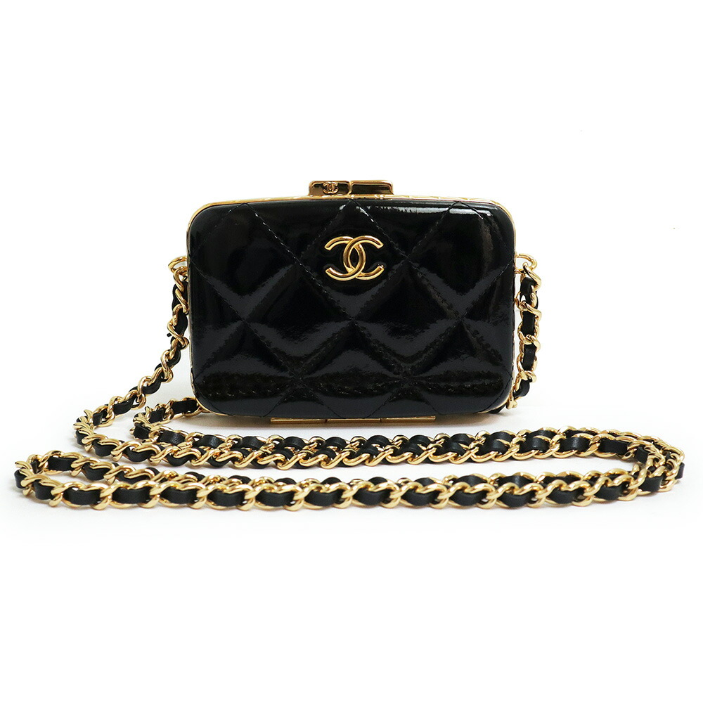 ☆CHANEL 　シャネル　エナメルチェーンショルダーバッグ　ブラック CHANEL】シャネル チェーンショルダー ショルダーバッグ
