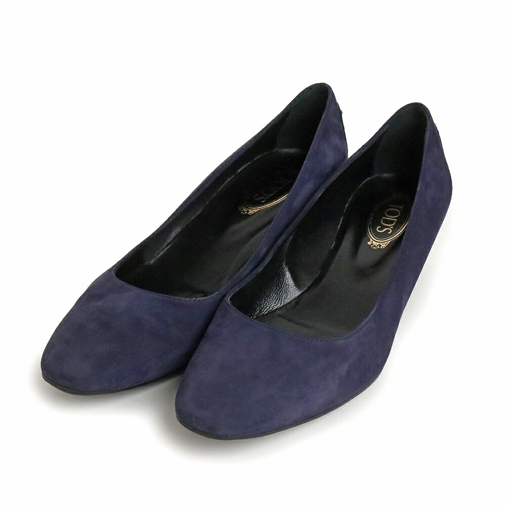 【中古】トッズ TOD&rsquo;S スタッズ GOMMA T35 パンプス 靴 スウェード スエード ＃36 1/2 23.5cm ネイビー 紺 ゴールド金具 XXW0UW0 箱付｜ブランドシティ　BrandCity