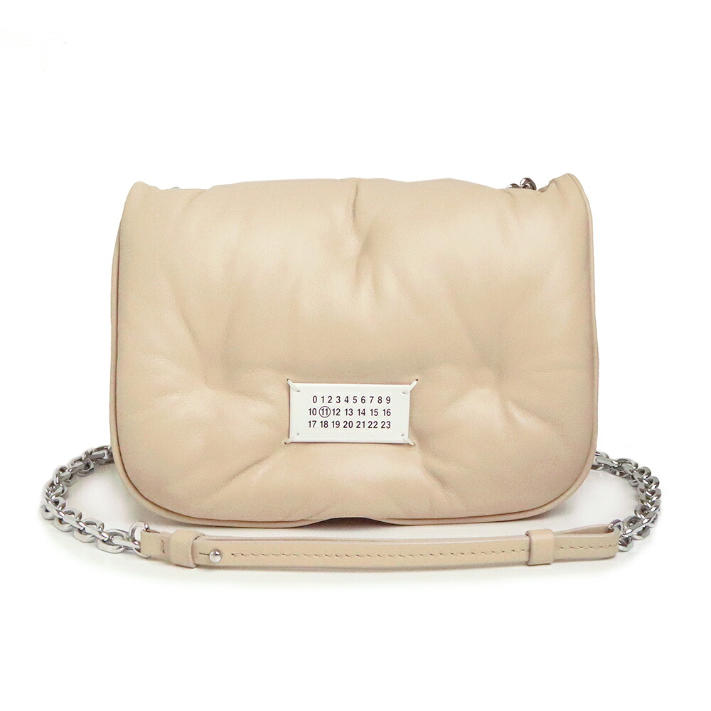 【未当て嵌める 見せびらかす品】棲み家 マルジェラ Maison Margiela 瓦 ゲットー 下げ翼 スモール チェーン店 ショルダーバッグ 曲がった掛け ナッパレザー ベージュ しろがね色金具 SB1WG0019